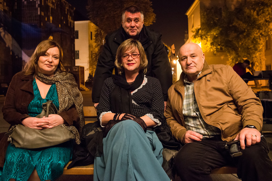 Rajko Grlić, Ksenija Marinković, Nebojša Glogovac and Dejan Aćimović on the set of 'The Constitution'